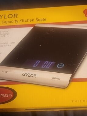 Taylor Black Glass Digital Kitchen Scale with Blue Display